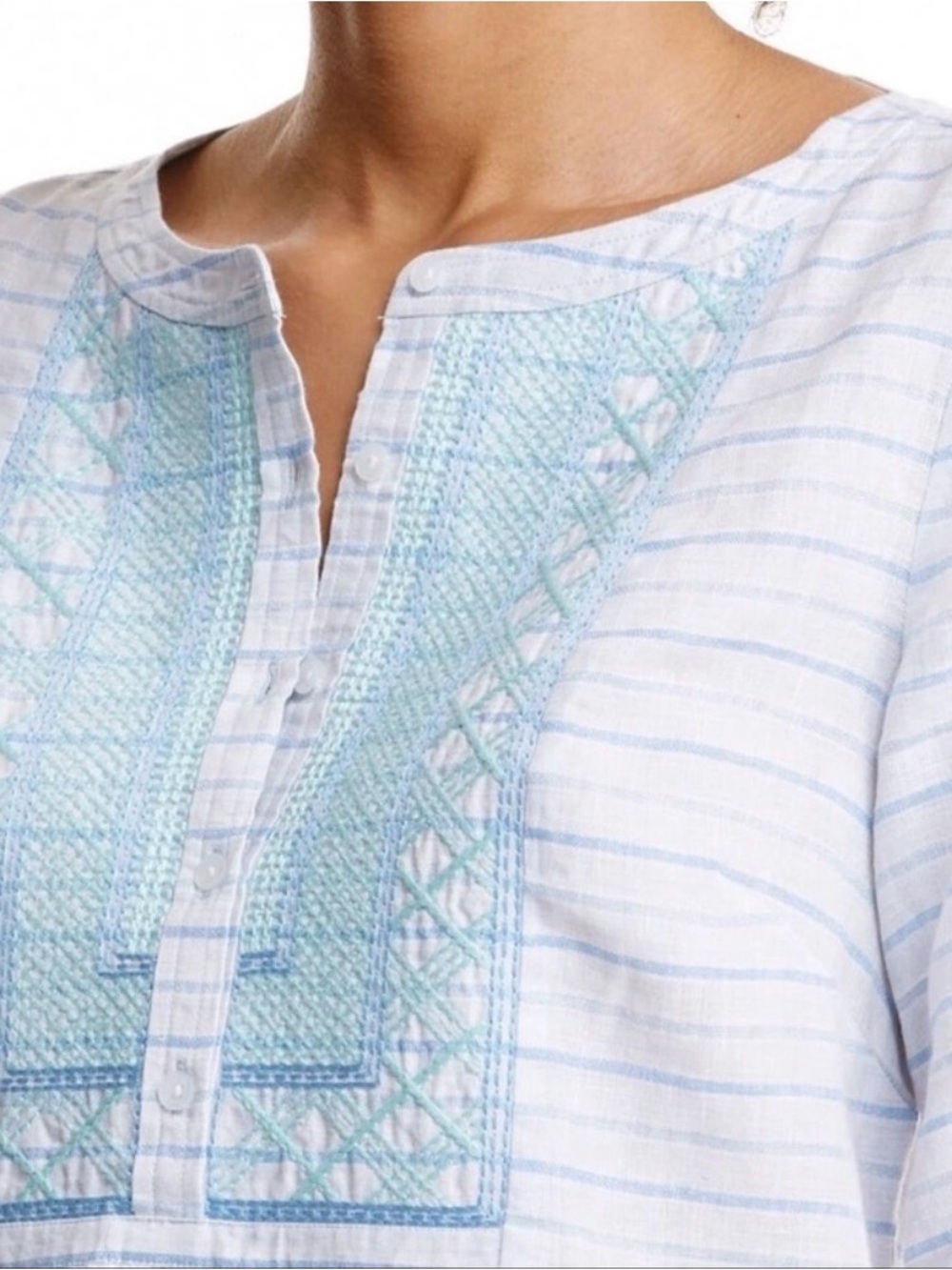 Vineyard Vines Beach Stripe Embroidered Popover top Sz 2 NWT - Picture 9 of 11